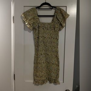 Yellow floral scrunch dress- NWT